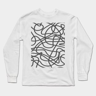 Grey random abstract doodle lines pattern design Long Sleeve T-Shirt